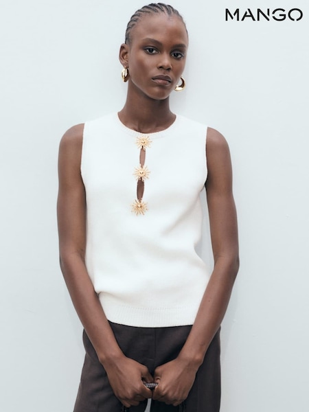 Mango Cream Button Detail Compact Knitted Top (W53581) | £36