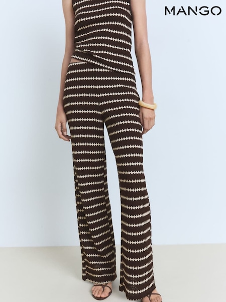 Mango Brown Knitted Wide Leg Stripe Trousers (W53582) | £32