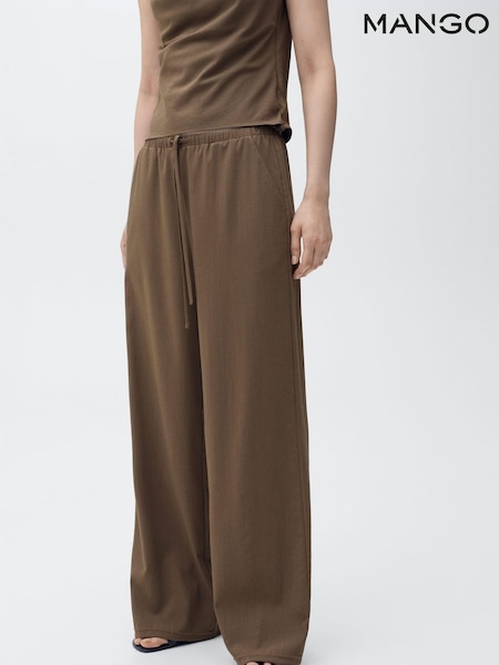 Mango Brown Drawstring Waist Wide Leg Trousers (W53584) | £32