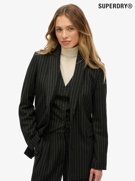 Superdry Charcoal Grey Pinstripe Boyfriend Blazer (W53592) | £75
