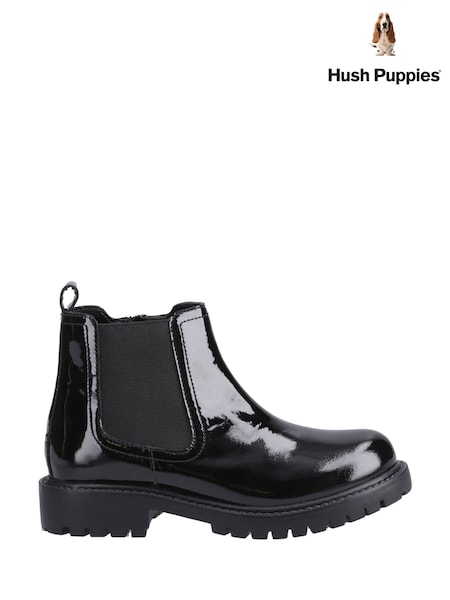 Hush Puppies Junior Ariella Patent Chelsea Black Boots (W53621) | £54