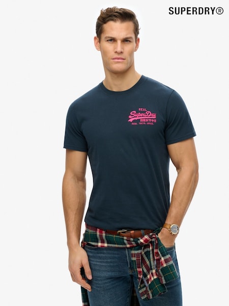 Superdry Blue Vintage Logo Embroidered Relaxed 100% Cotton T-Shirt (W53665) | £27