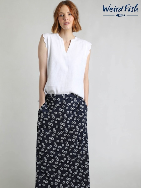 Weird Fish Blue Medivet Printed Jersey Maxi Skirt (W53858) | £55
