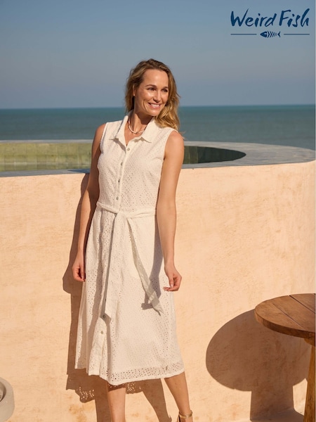 Weird Fish White Alinda Broderie 100% Cotton Shirt Dress (W53863) | £85