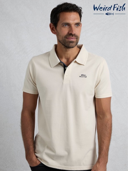 Weird Fish Cream Miles Pique 100% Cotton Polo Shirt (W53871) | £38