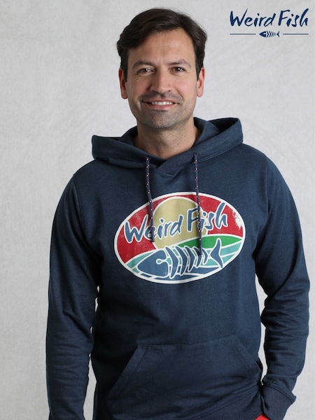 Weird Fish Blue Bryant Front Print Graphic Popover Hoodie (W53881) | £55