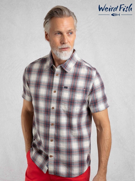 Weird Fish Cream Angeles Vintage Wash Short Sleeve 100% Cotton Check Shirt (W53884) | £45