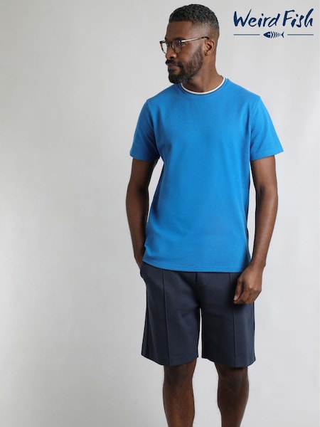 Weird Fish Blue Harris Textured Crew Neck 100% Organic Cotton T-Shirt (W53911) | £30