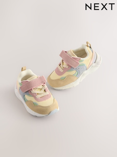 Multi Pastel Wide Fit (G) Elastic Lace Touch Fasten Trainers (W53950) | £22 - £24