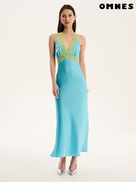 Omnes Blue Chrome Aurelia Lace Low Back Slip Maxi Dress (W53967) | £89