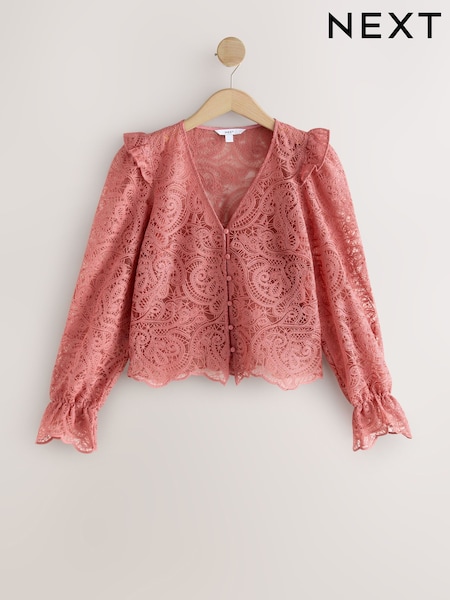 Pink Paisley Lace V-Neck Blouse (W54007) | £40