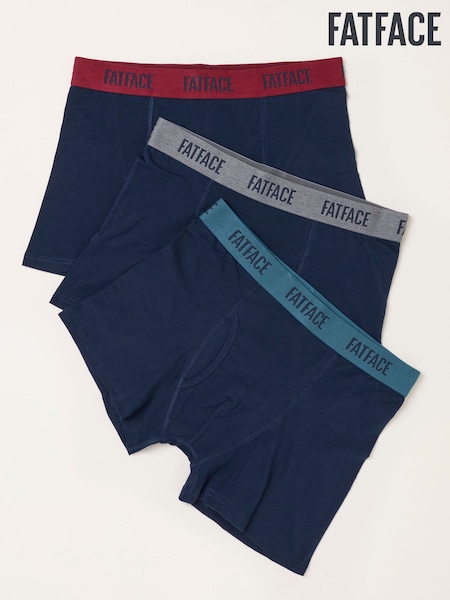 FatFace Navy 3 Pairs of Contrast Waistband Boxers (W54011) | £30