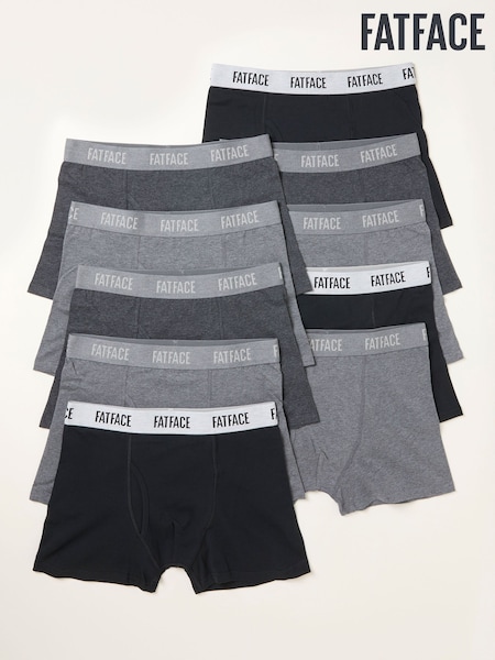 FatFace Black 10 Pairs of Plain Boxers (W54017) | £60