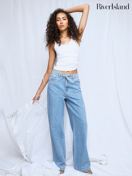 River Island Blue Wide Leg Tie Front Jeans (W54037) | £51