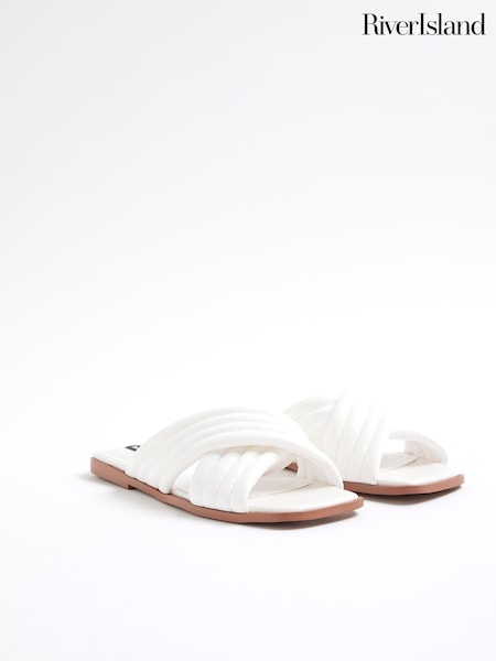 River Island White Padded Cross Strap Flat Mules (W54041) | £32