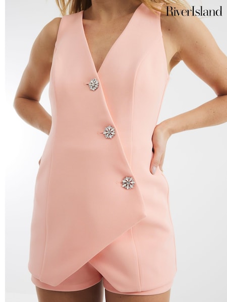 River Island Pink Asymmetric Waistcoat Playsuit (W54042) | £44