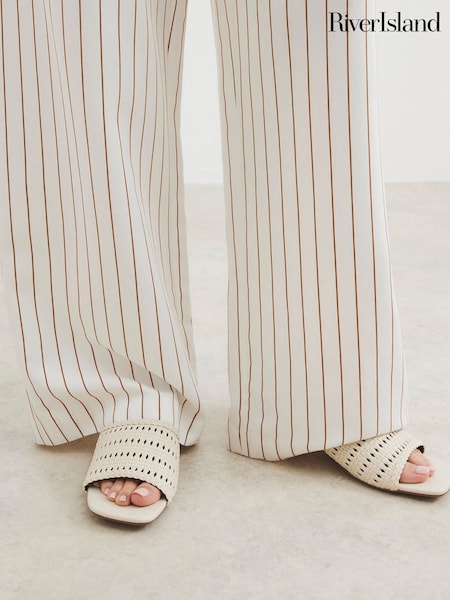 River Island Cream Woven Block Heel Sandals (W54058) | £32