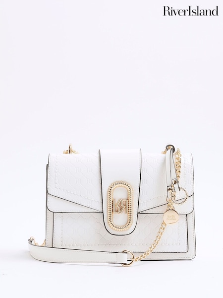 River Island White Panelled Monogram Shoulder Bag (W54062) | £38