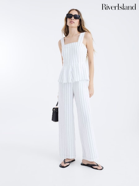 River Island White Stripe Peplum Jumpsuit (W54066) | £69