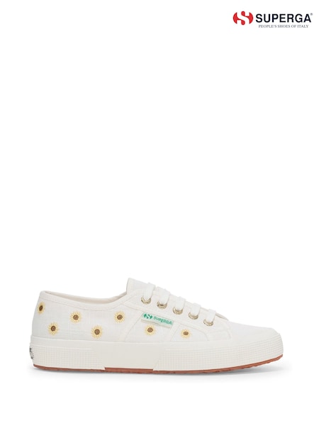 Superga 2750 Embroidery Linen Sunflower Canvas White Trainers (W54086) | £80