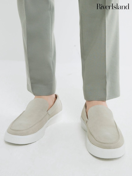 River Island Natural Suede Wedge Cupsole Loafers (W54131) | £46