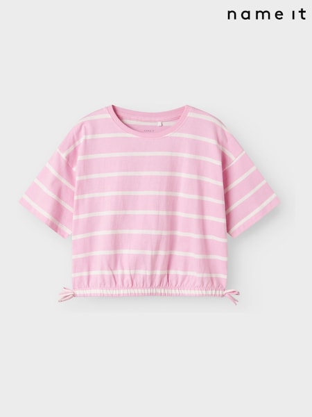 Name It Pink Stripe Short Sleeve Tie Detail T-Shirt (W54145) | £10