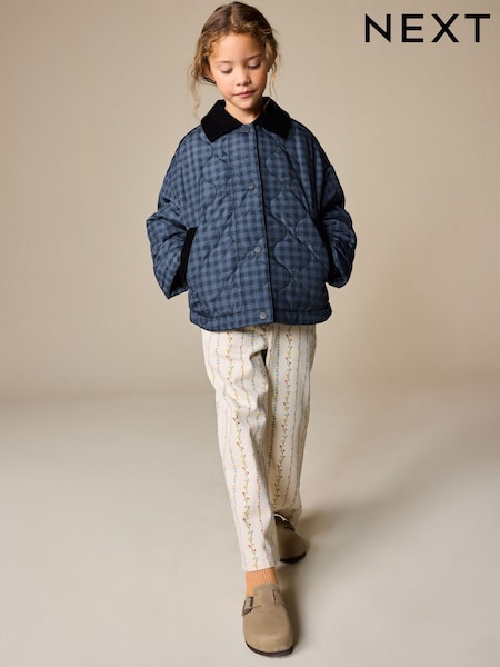Navy Check Shower Resistant Quilted Barn Jacket (3-16yrs) (W54196) | £28 - £38