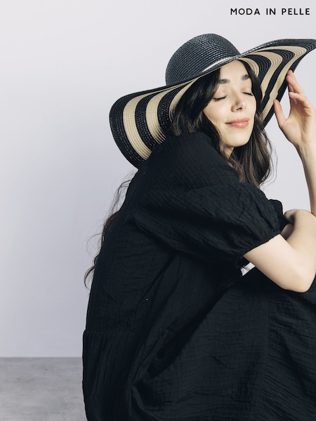 Moda in Pelle Guilia Floppy Striped Black Hat (W54215) | £35