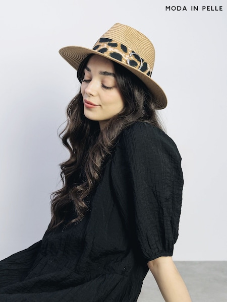 Moda in Pelle Natural Emilia Leopard Buckle Trim Hat (W54218) | £29
