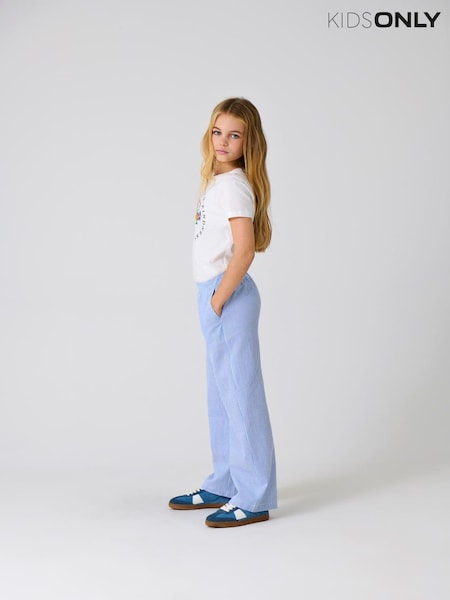 ONLY KIDS 100% Cotton Milla Wide Leg Stripe Blue Trousers (W54230) | £20