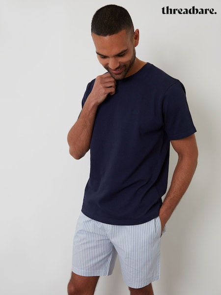 Threadbare Blue Popcorn Textured Shortie 100% Cotton Pyjamas Set (W54243) | £20