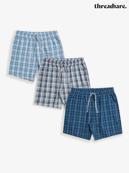 Threadbare Blue Check 100% Cotton Lounge Shorts 3 Pack (W54245) | £30