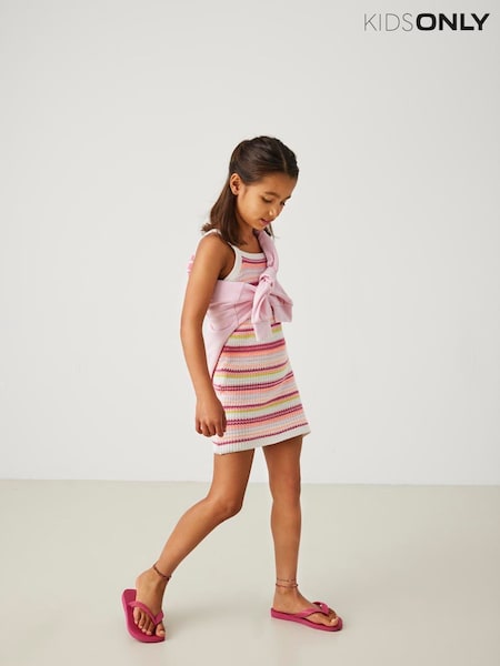ONLY KIDS Pink Knitted Striped Short Dress (W54246) | £22