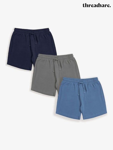 Threadbare Blue Popcorn Textured Lounge 100% Cotton Shorts 3 Pack (W54256) | £30