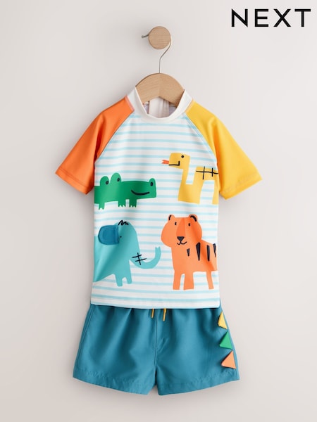 White/Red/Yellow Short Sleeve Sunsafe Rash Vest and Swim Shorts Set (3mths-7yrs) (W54541) | £14 - £18