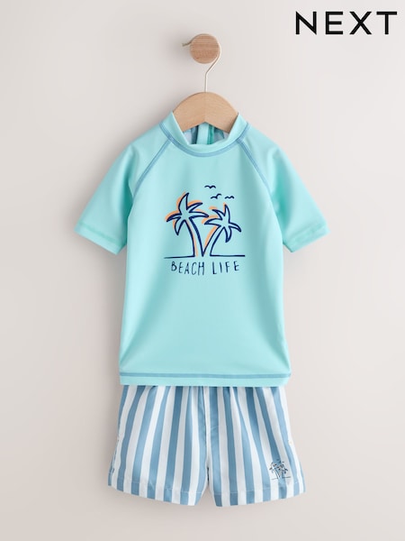 Blue Short Sleeve Sunsafe Rash Vest and Swim Shorts Set (3mths-7yrs) (W54551) | £14 - £18