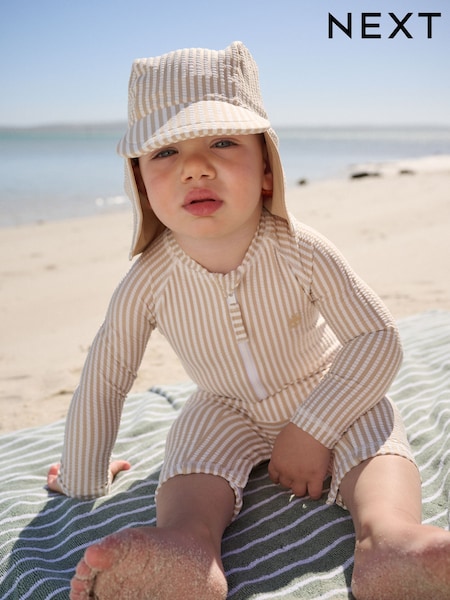 Neutral Striped Sunsafe Swimsuit and Hat Set (3mths-7yrs) (W54554) | £18 - £22