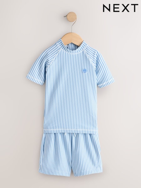 Blue Textured Rash Vest and Swim Shorts Set (3mths-7yrs) (W54563) | £14 - £18