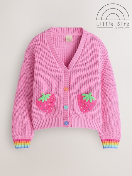 Little Bird by Jools Oliver Pink Knitted V-Neck Strawberry Cardigan (W54577) | £24 - £30