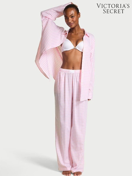 Victoria's Secret Pretty Blossom Pink Gingham Cotton Modal Long Pyjamas Set (W54678) | £59