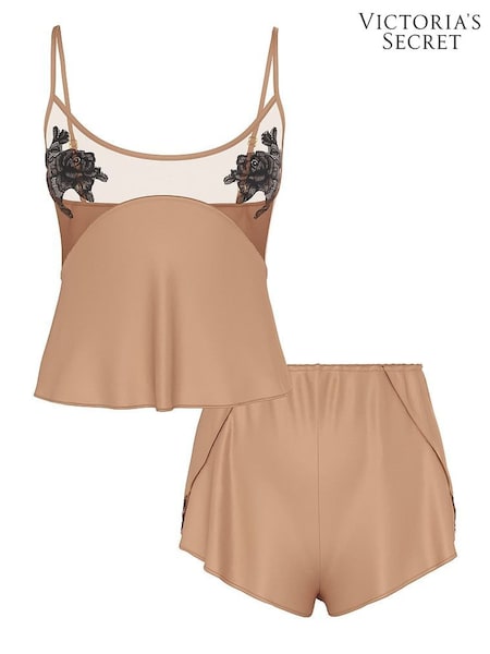 Victoria's Secret Praline Nude Sheer Rose Satin Cami Set (W54802) | £59