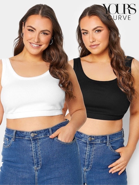 Yours Curve Black Ribbed Crop Tops 2 Pack Bra (W54884) | £20