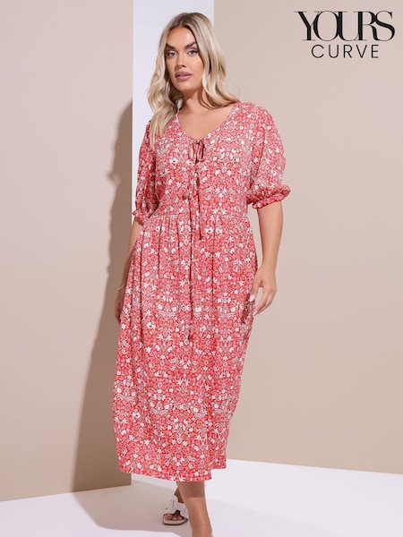 Yours Curve Red Bow Front Midaxi Dress (W54889) | £37