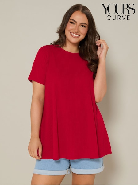 Yours Curve Red Ribbed Swing T-Shirt (W54896) | £0