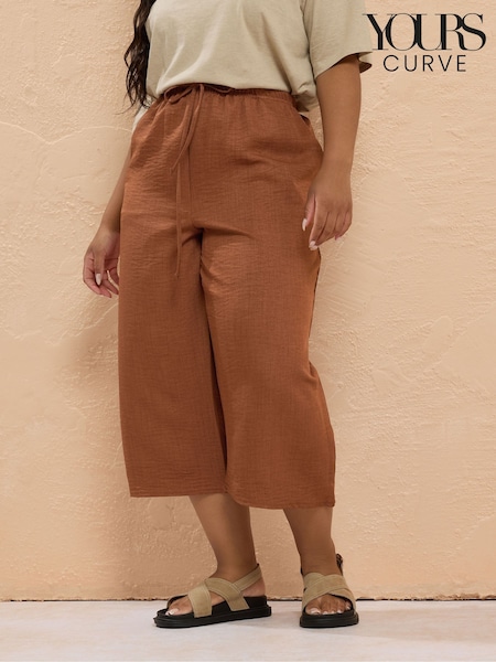 Yours Curve Brown Linen Look Skinny Cropped Trousers (W54897) | £27
