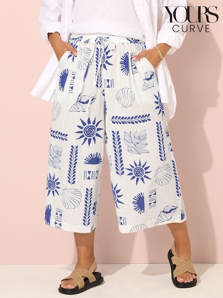 Yours Curve Blue Woven Crinkle Midaxi Trousers (W54907) | £27