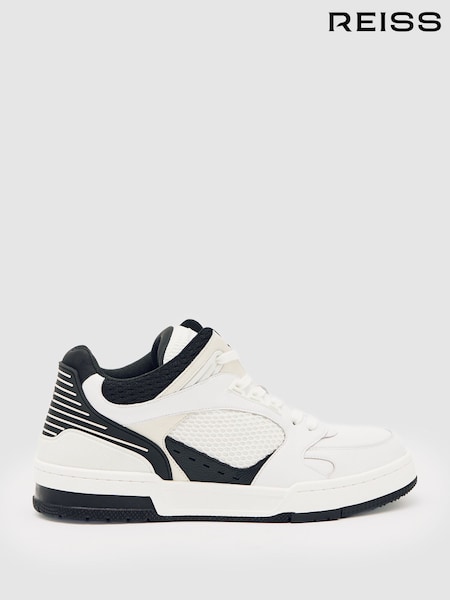 Reiss White/Black Anse Bonded-Leather Mid-Top Skater Trainers (W54920) | £168