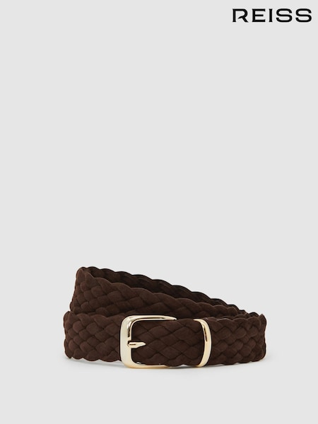 Reiss Dark Brown Jesse Suede Woven Belt (W54927) | £88