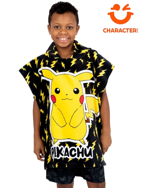 Character Black Pokemon Pikachu Hooded 100% Cotton Towel Poncho (W54961) | £17