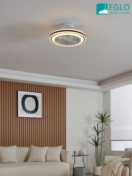 Eglo White Black Almeria Compact Ceiling Fan With Light (W54983) | £130